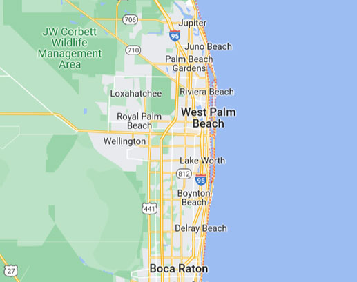 We service these areas: Delray Beach, Lake Worth, Boynton Beach, Boca Raton, Deerfield Beach, Pompano Beach, Ft. Lauderdale, Lauder Hill, Plantation, Tamarac, Coral Springs, Parkland, Margate, Coconut Creek, Pembroke Pines, Hollywood, Weston, Jupiter.
